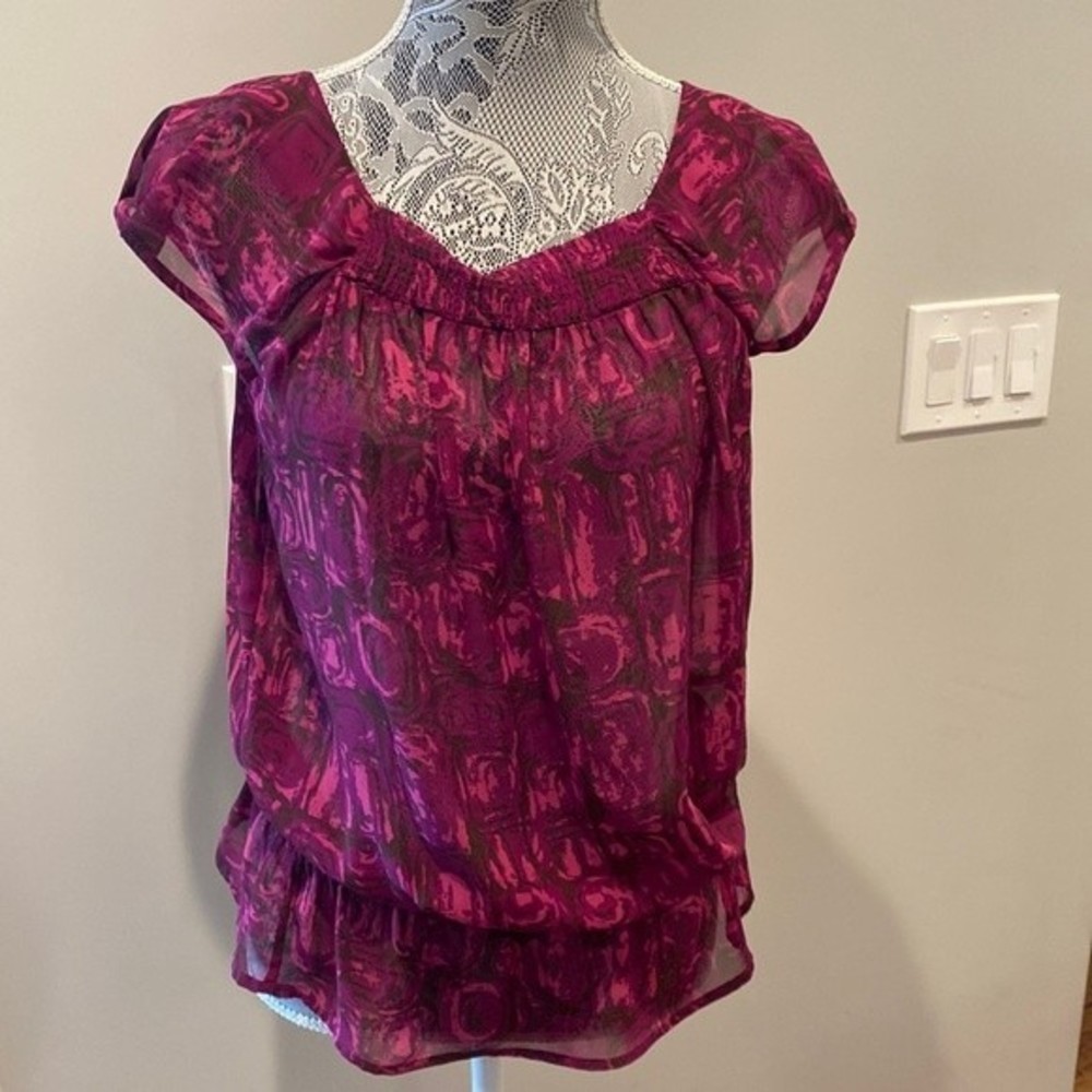 a.n.a. Brand Floral Bright Pink Shear Top / Blouse | Size Small